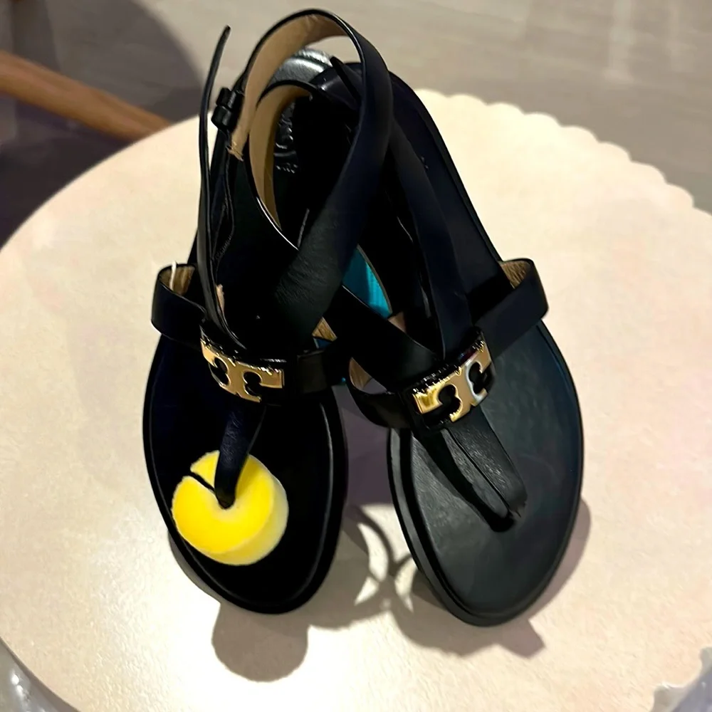 Tory Burch Logo Ankle Strap Leather Sandals - Picture 1 of 5